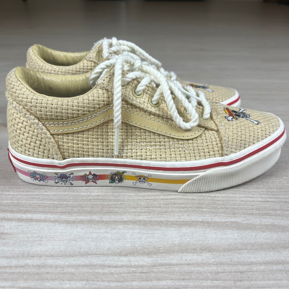 Vans x One Piece Old Skool Straw Hat Kids Size 2.0 Tan Woven Shoes EUC